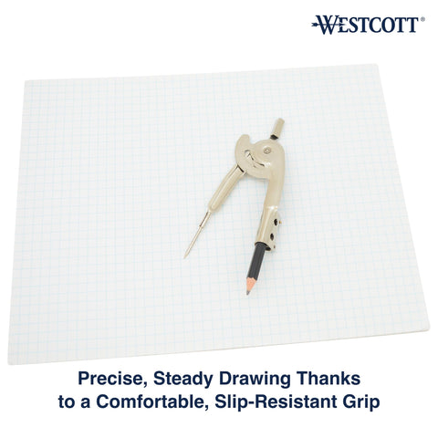 Westcott Nickel-Plated Ball Bearing Compass with Pencil, Professional Style, Back-to-School Supplies, Draws Circles up to 13 Inches in Diameter