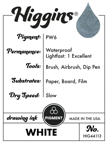 Higgins White Pigmented Drawing Ink - for Artists and Students - 1 oz. Glass Bottle (HIG44113)