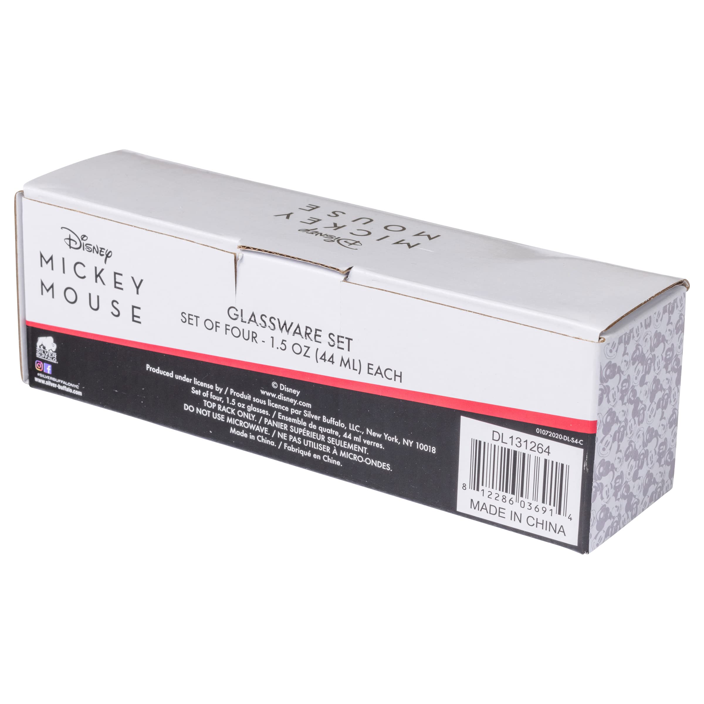 Silver Buffalo Disney Classic Mickey Mouse 4 Pack Mini Glasses, 1.5 Ounces