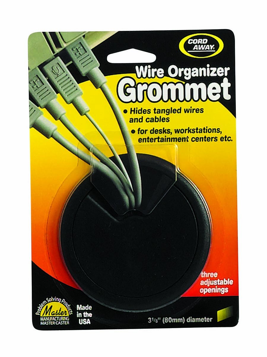 Cord Away Wire Organizer Grommet, 3 1/8" Diameter (80mm), 3 Adjustable Openings, Black