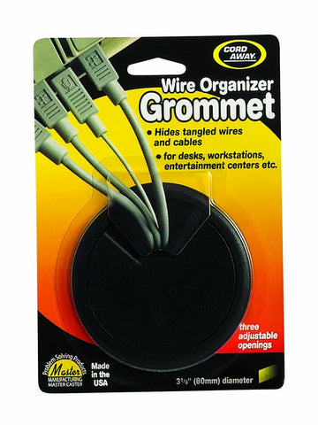 Cord Away Wire Organizer Grommet, 3 1/8" Diameter (80mm), 3 Adjustable Openings, Black