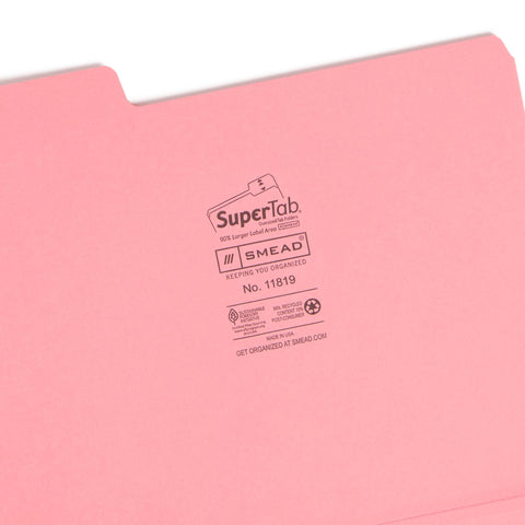 Smead SuperTab File Folders, Oversized 1/3-Cut Tab, Letter Size, Dark Pink, 12 per Pack (11819)