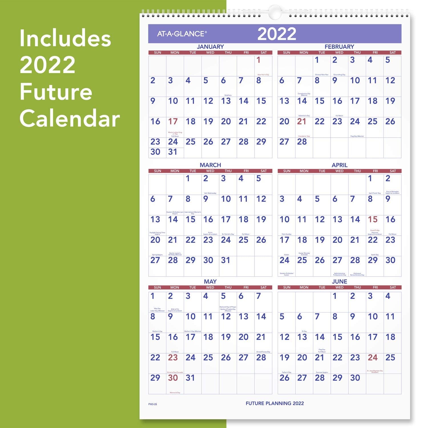 2021 Wall Calendar by AT-A-GLANCE, 15-1/2" x 22-3/4", Large, Monthly, Wirebound (PM32821)