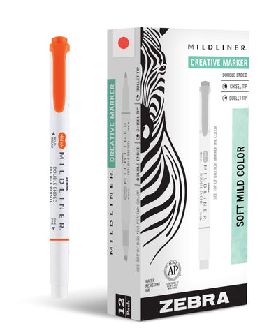 Zebra Pen Mildliner Dual-Tip Highlighters, Broad and Fine Tips, Ideal for Bible Highlighting, No Bleed, School Supplies, Teacher Supplies, and Office Supplies, Mild Marigold Ink, 12-Pack (78490upc)