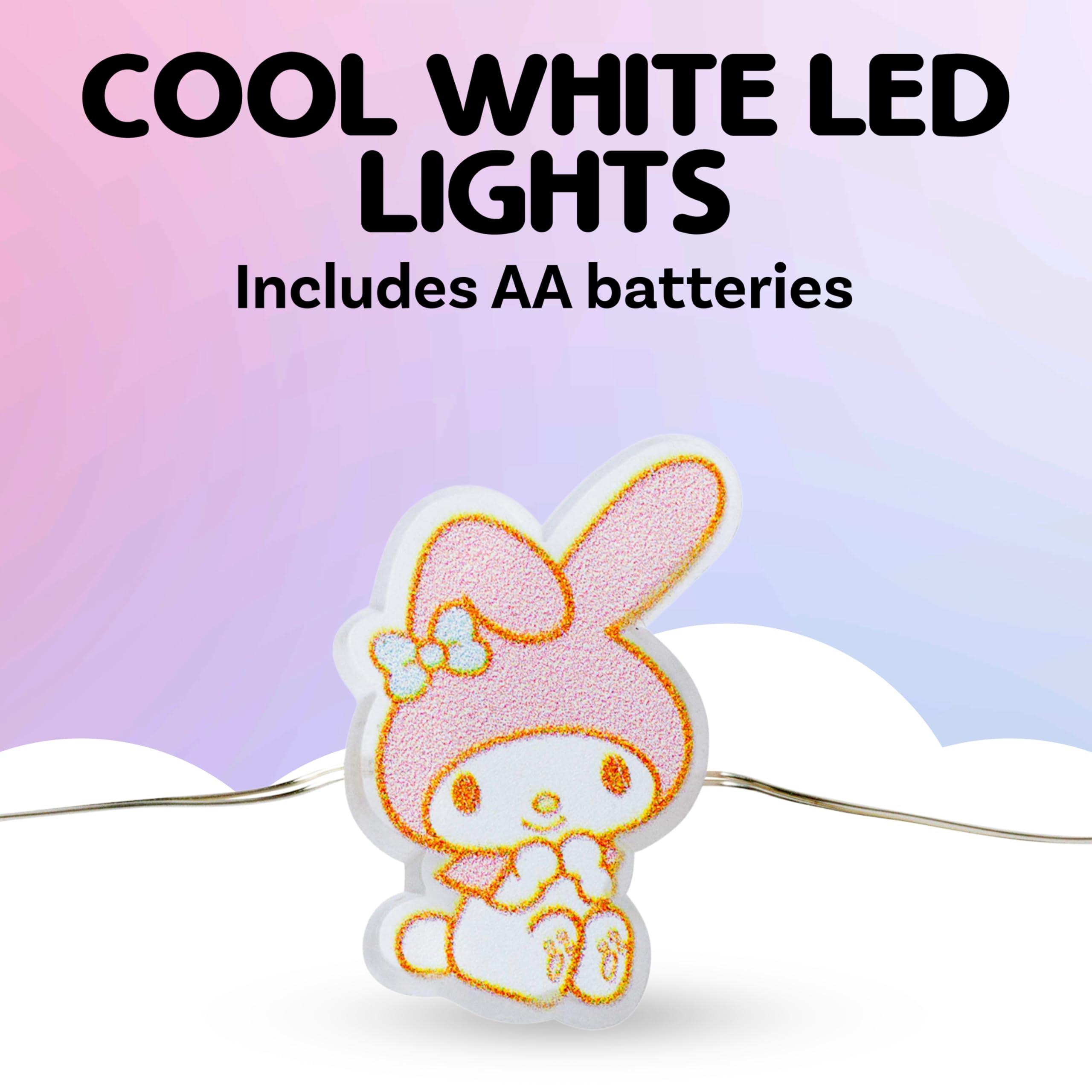 Silver Buffalo Sanrio Hello Kitty and Friends My Melody 20ct Decorative String Lights, 7 Feet Long, Battery Powered (2 AA Batteries Included), Cool White LED, Indoor Use Only