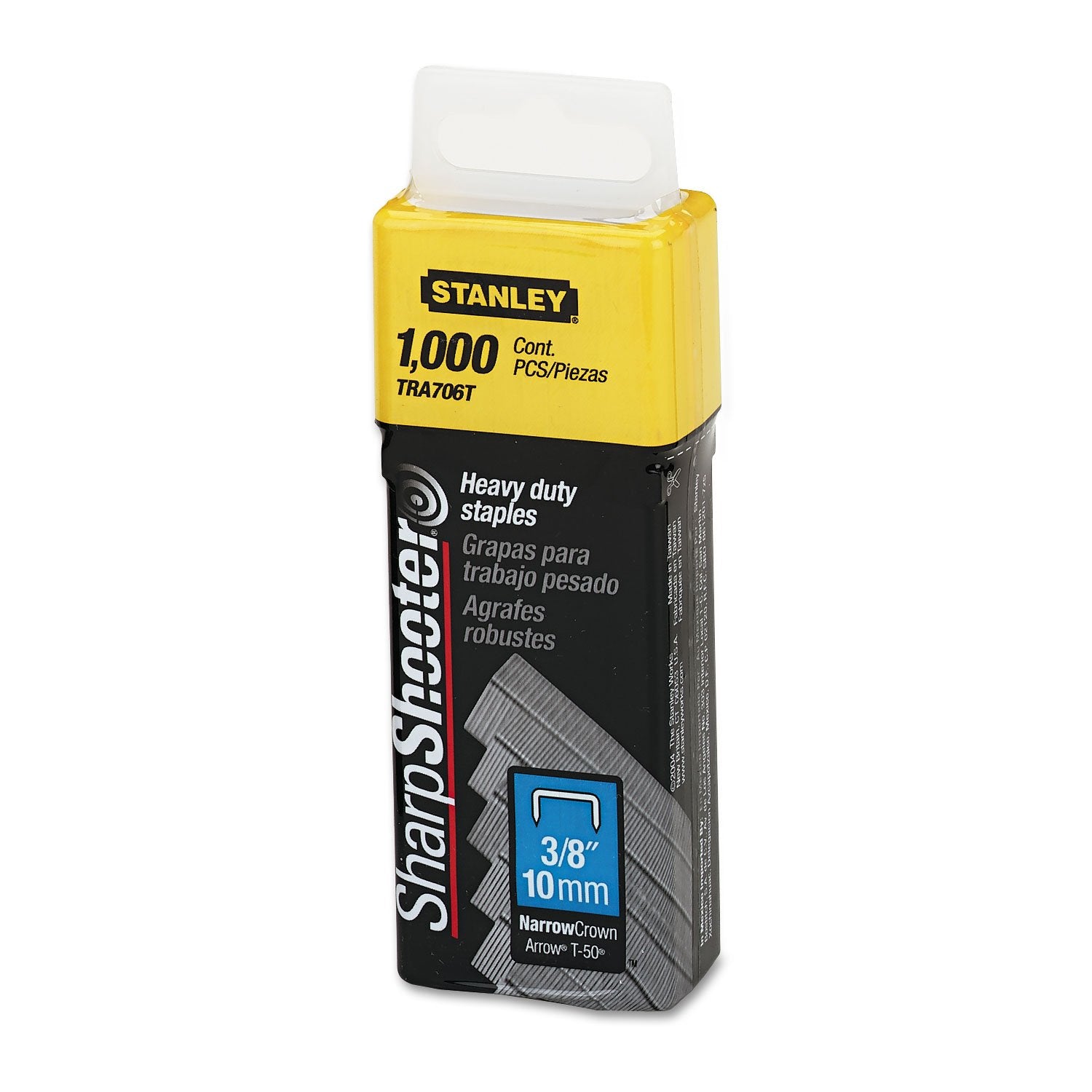 Stanley TRA706T Sharpshooter Heavy-Duty Tacker Staples, 3/8-Inch Leg Length, 1000/Box