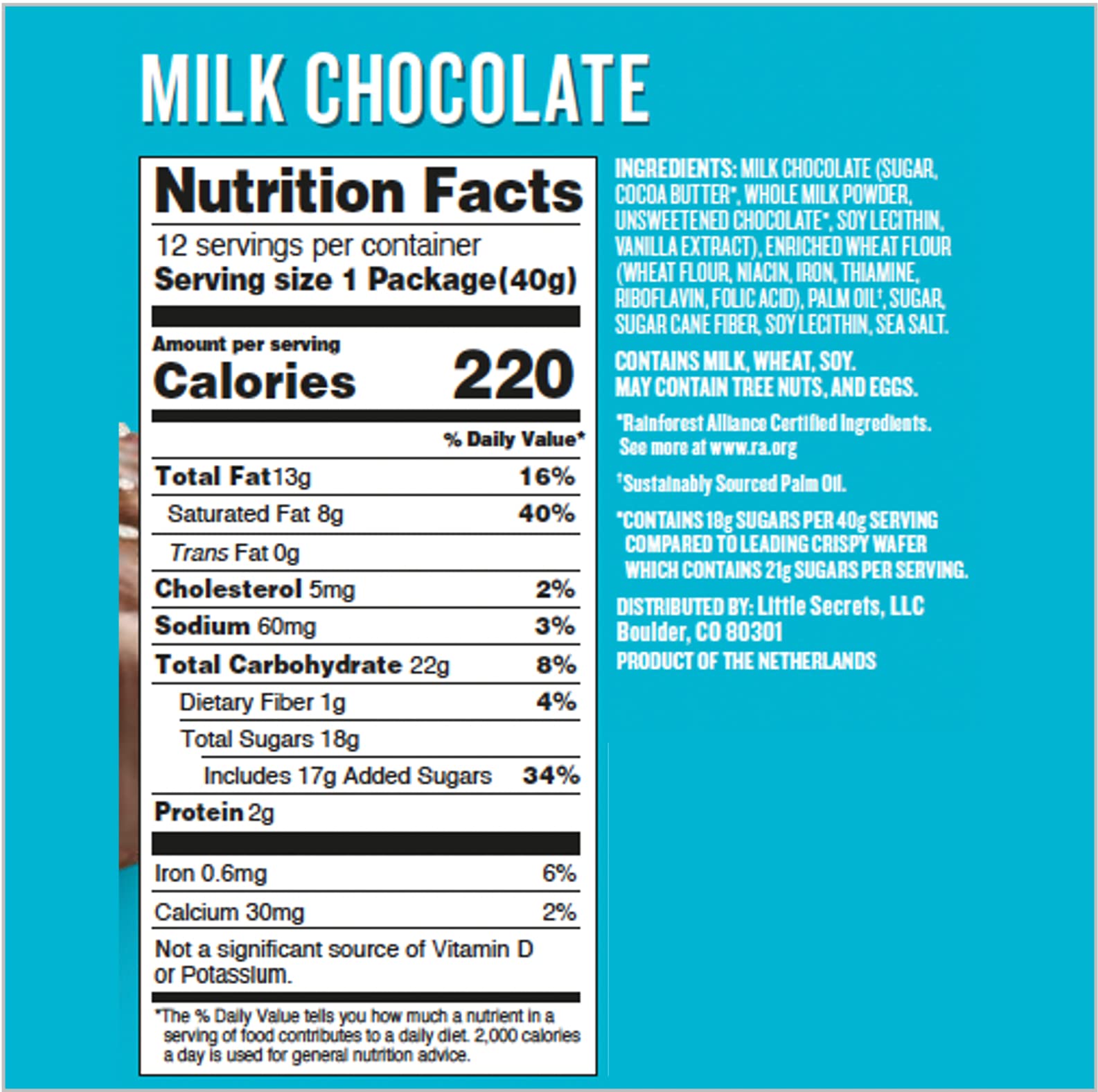 Little Secrets Milk Chocolate Crispy Wafers | 1 Twin Pack | Made in Europe | Nothing Artificial & No Sugar Alcohols | Sustainable Cocoa | 1.4oz, Pack of 1