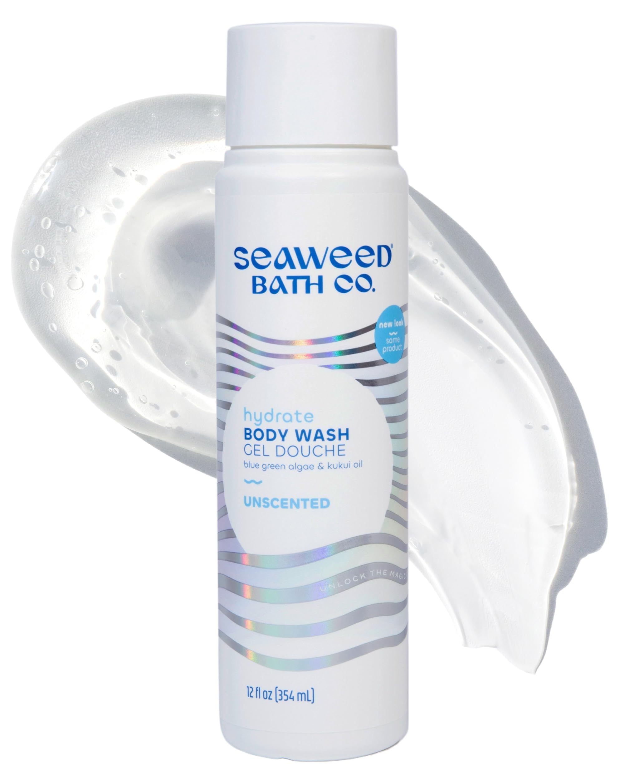 Seaweed Bath Co. Hydrate Body Wash - Unscented - Foaming Shower Gel Cleanser with Natural Ingredients - Fragrance Free and Gentle - Good For Sensitive Skin - 12 oz