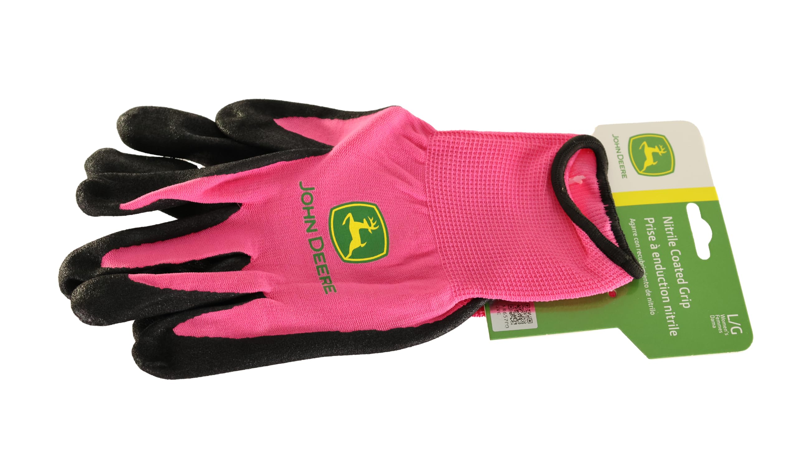 John Deere JD00021 Nitrile Foam Palm Dipped Gloves - Work Gloves for Women, Light-Duty Gloves with Elastic Wrist, Band Top Cuff, Black/Pink