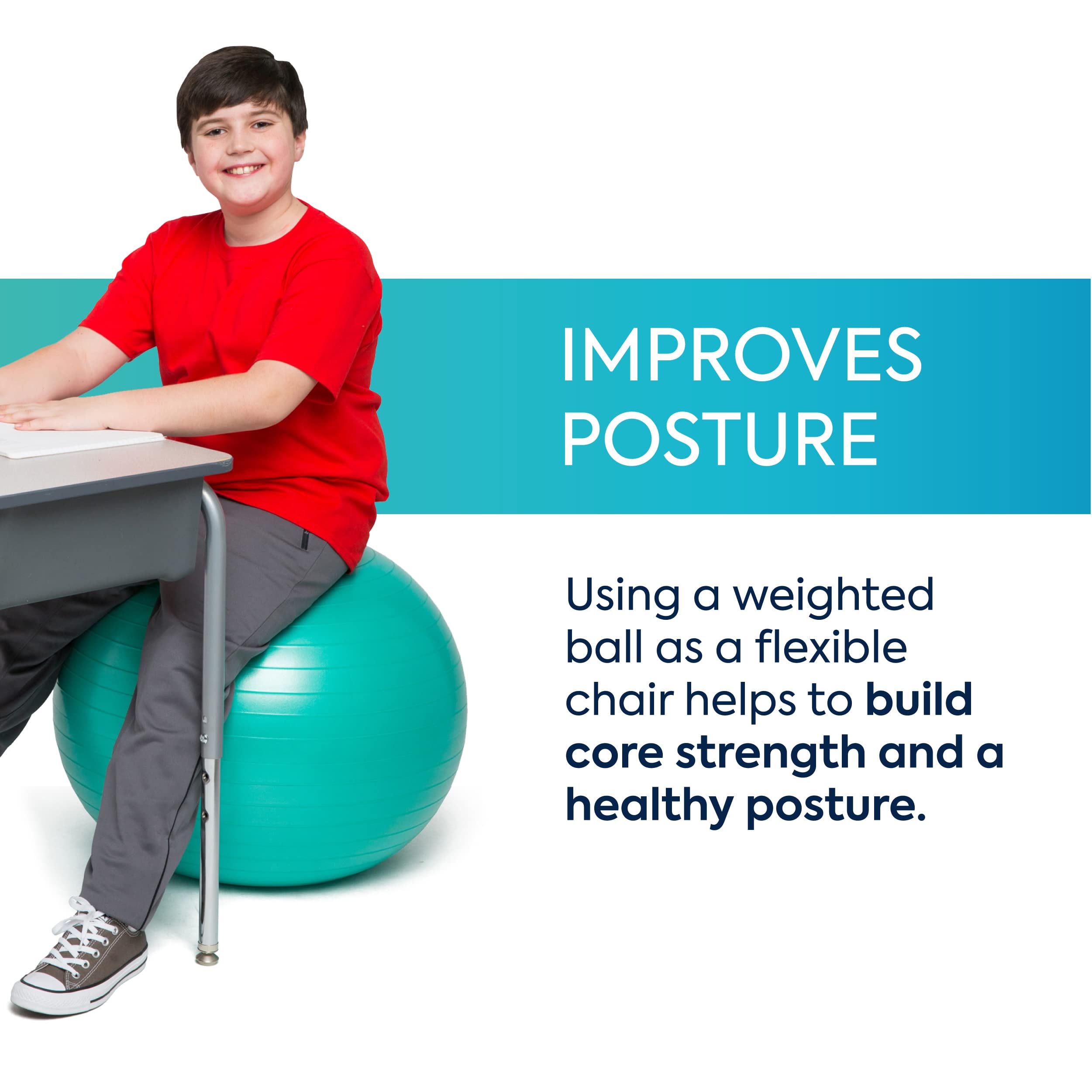 Bouncyband Medium Balance Ball, Green – Create Flexible Seating to Improve Focus in the School, Office, or Home with This No-Roll – 21.6” (55cm) Ball for People Between 5’-5’6 Tall