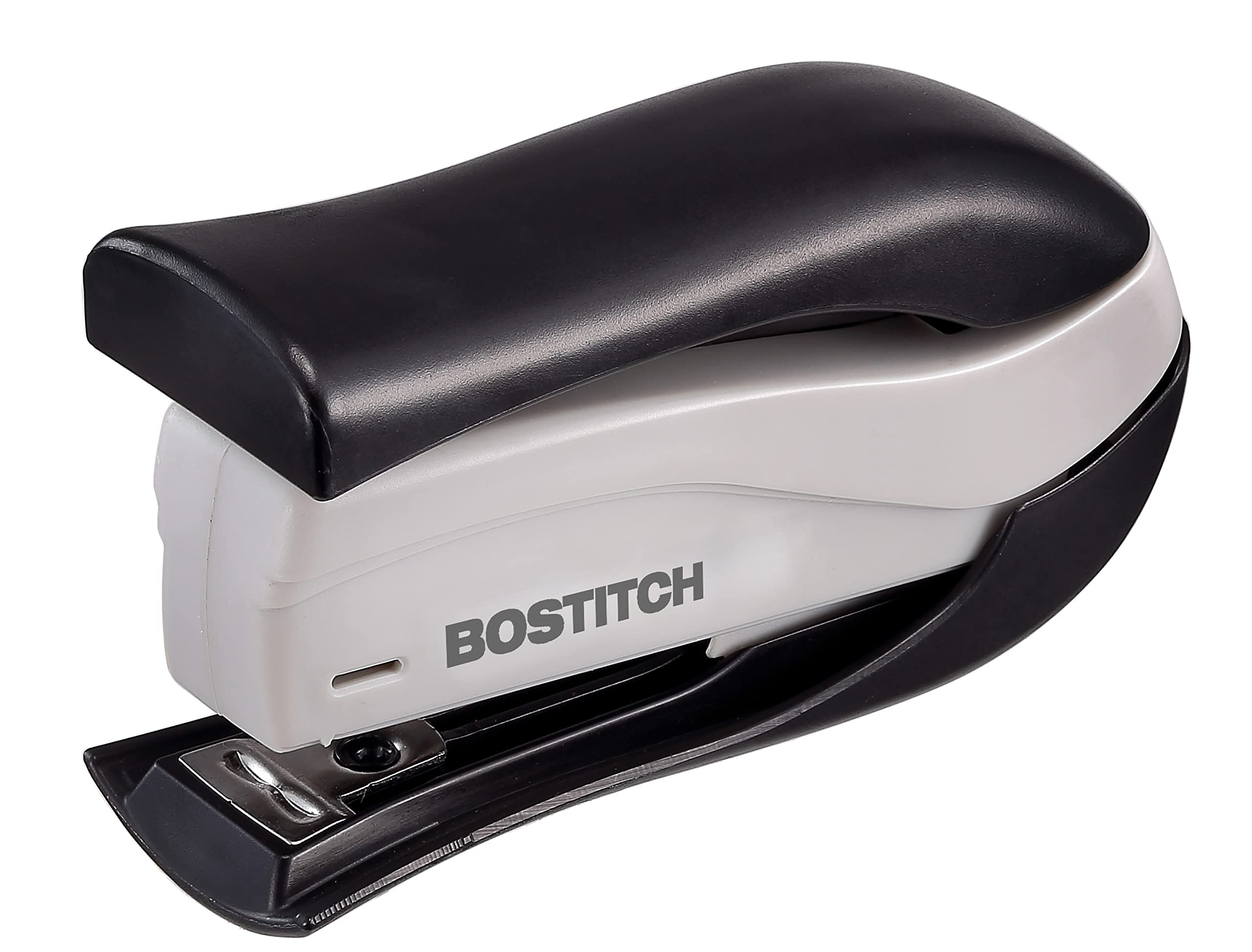 Bostitch Office inSHAPE Compact Stapler, 15 Sheet Capacity, One Finger, No Effort, Spring Powered, Black/Gray