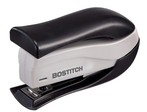 Bostitch Office inSHAPE Compact Stapler, 15 Sheet Capacity, One Finger, No Effort, Spring Powered, Black/Gray