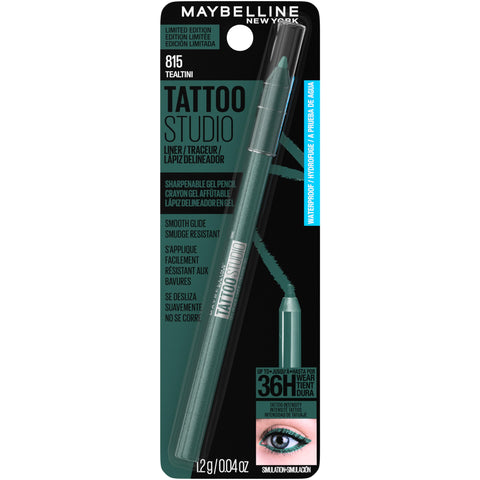 MAYBELLINE Tattoo Studio Sharpenable Eyeliner Pencil, 36 Hour Wear, Waterproof, Tealtini, 1 Count