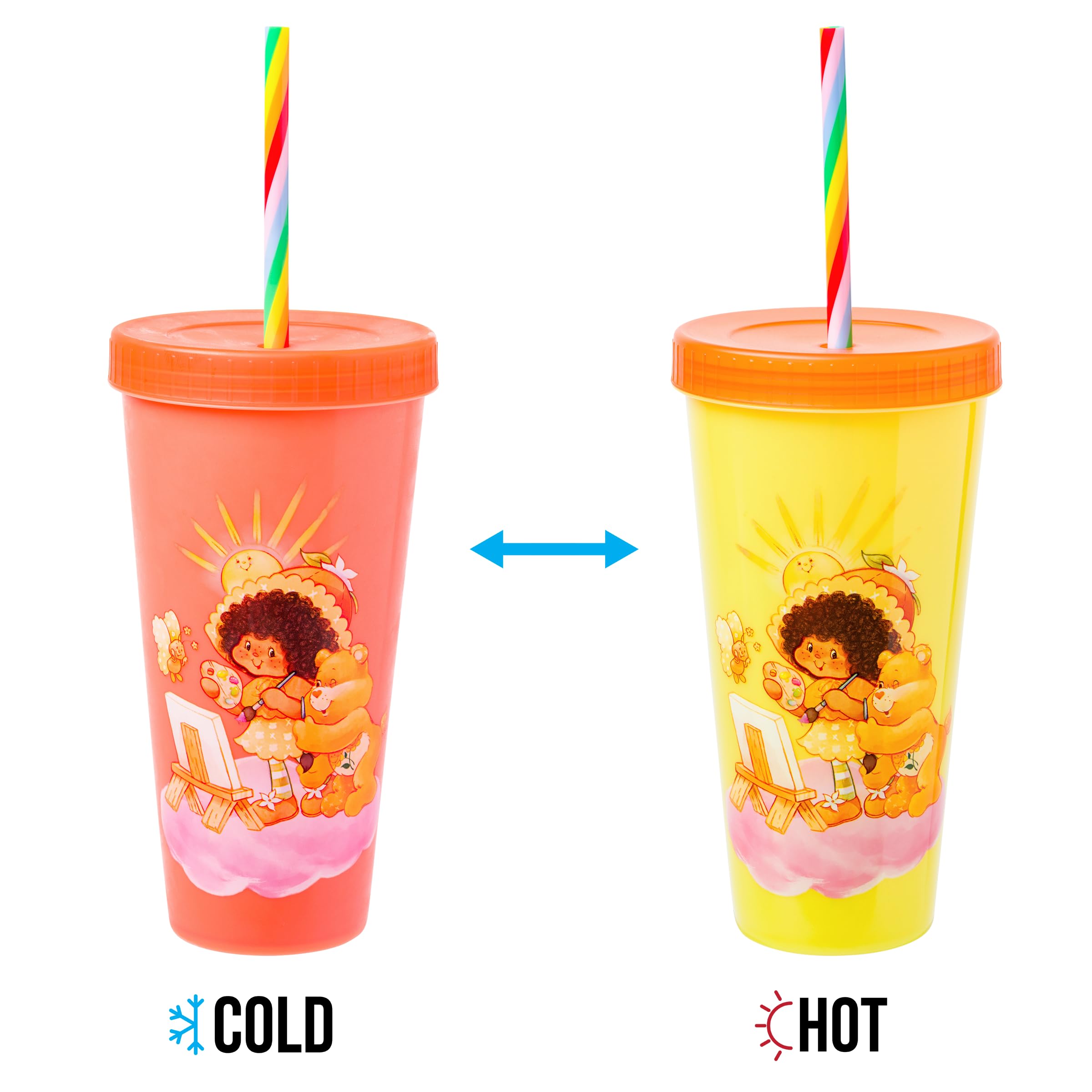 Silver Buffalo Care Bears Strawberry Shortcake Color Change Plastic Tumbler 4 Pack Featuring Orange Blossom Lemon Meringue Cheer Funshine Friend Blueberry Muffin Grumpy, 24 Ounces