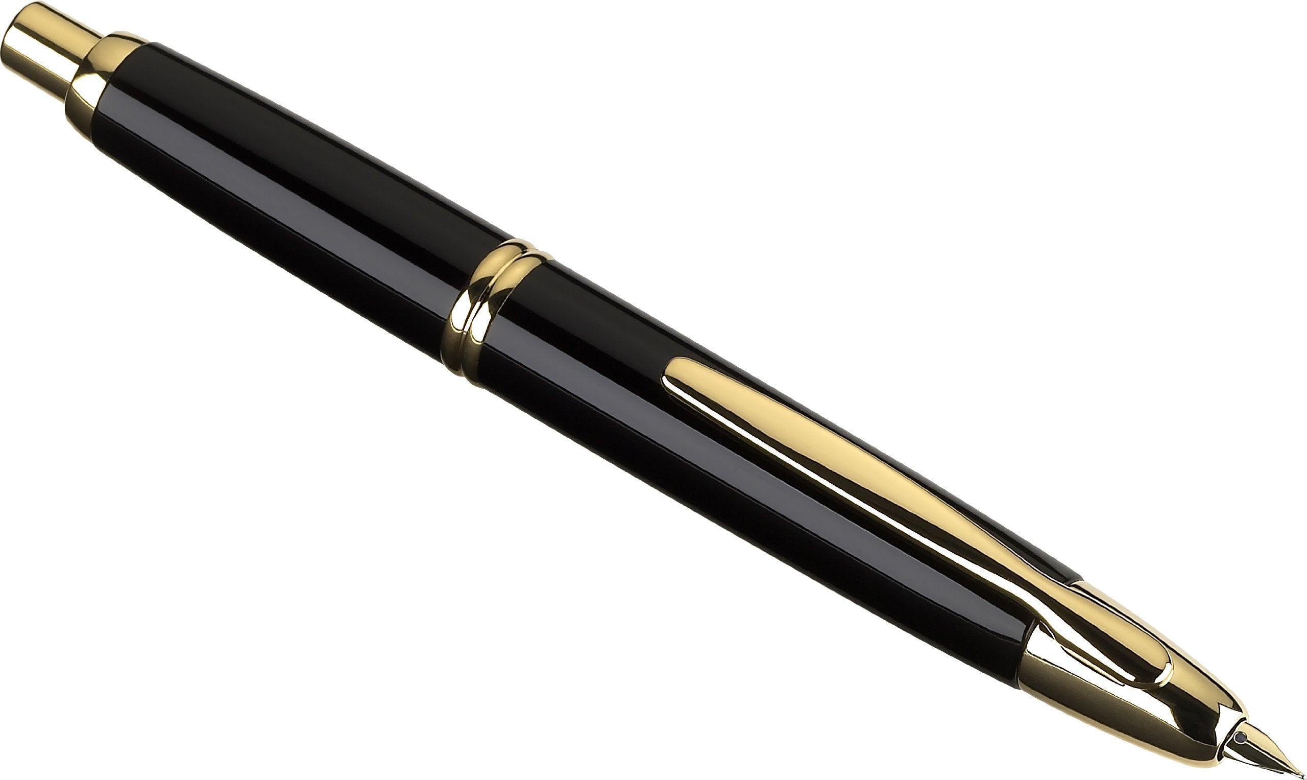 PILOT Vanishing Point Collection Refillable & Retractable Fountain Pen, Black Barrel with Gold Accents, Blue Ink, Broad Nib (60365)