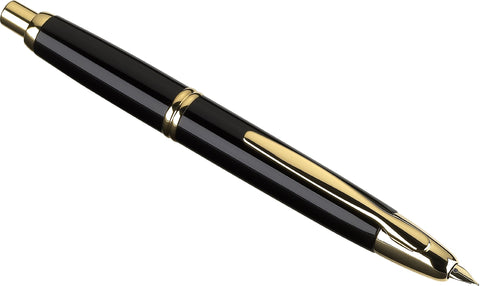 PILOT Vanishing Point Collection Refillable & Retractable Fountain Pen, Black Barrel with Gold Accents, Blue Ink, Broad Nib (60365)