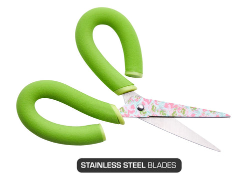 It's Academic Pillow Grips 8-Inch Scissors with Comfort Handles, Floral Blade, Green