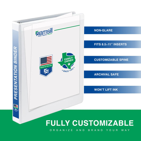 Samsill 1 Inch 3 Ring Binders, Economy Round Ring, Clear View Cover, 200 Sheet Capacity - for School, Home, Office - White, 6 Pack