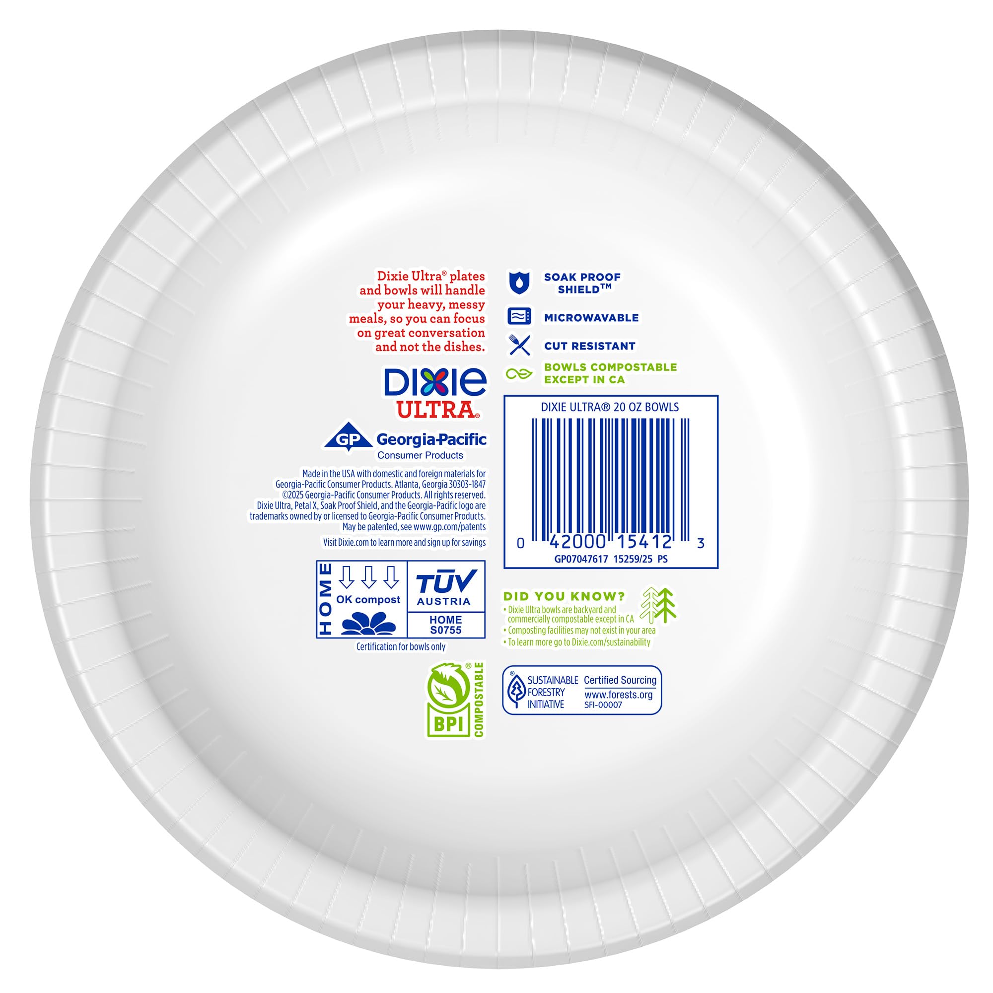 Dixie Ultra, Large Paper Bowls, 20 Oz, 26 Count, Microwave Safe, Compostable, Disposable Bowls Great For Breakfast, Lunch, And Dinner Meals