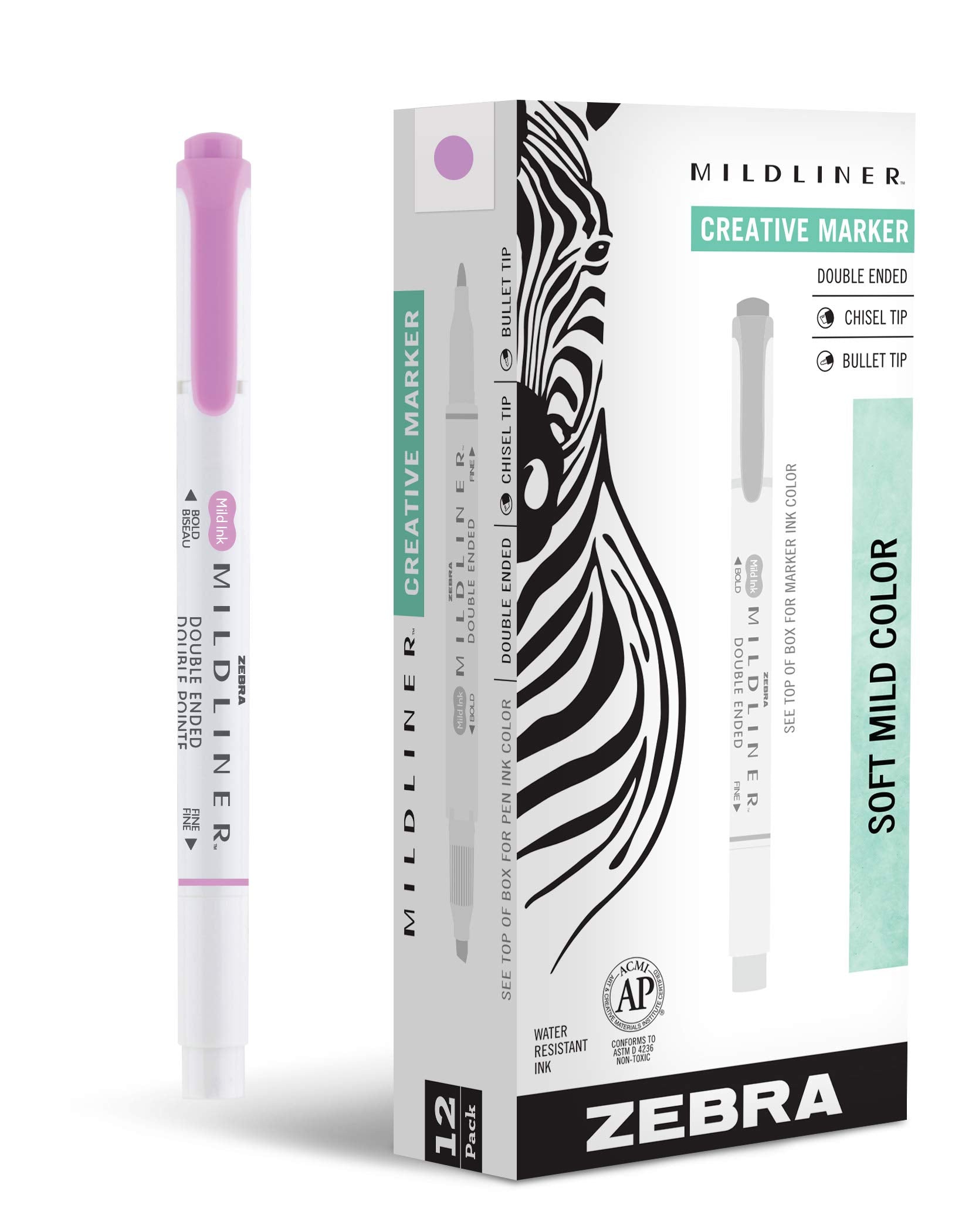 Zebra Pen Mildliner Double-Ended Highlighter Marker Set, Broad and Fine Point Tips, Ideal for Bible Highlighting, No Bleed, Mild Magenta Ink, 12-Pack (78270upc)