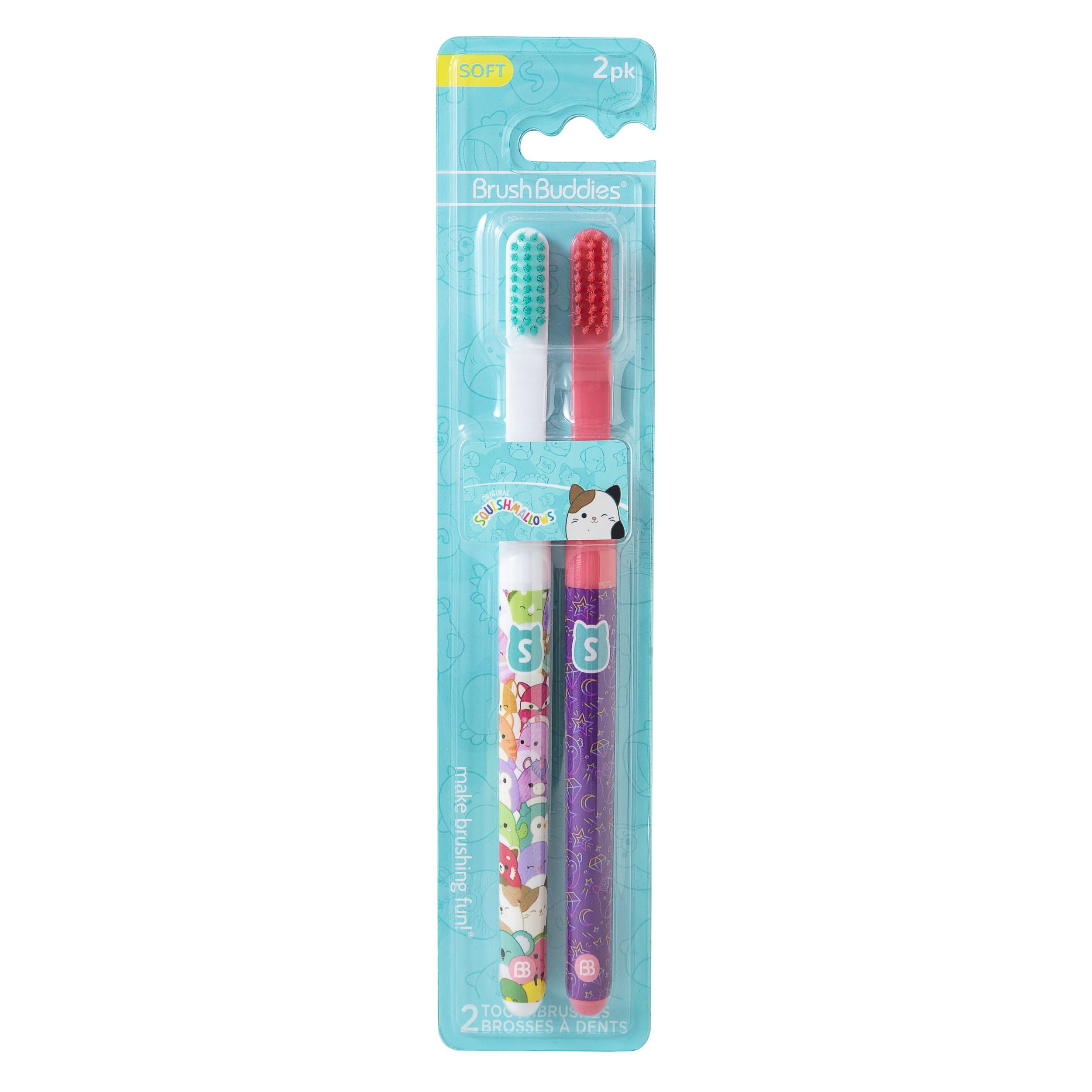 Brush Buddies Squishmallows Assorted Manual Toothbrushes, Soft Toothbrushes, Toothbrushes for Kids and Adults, 2PK