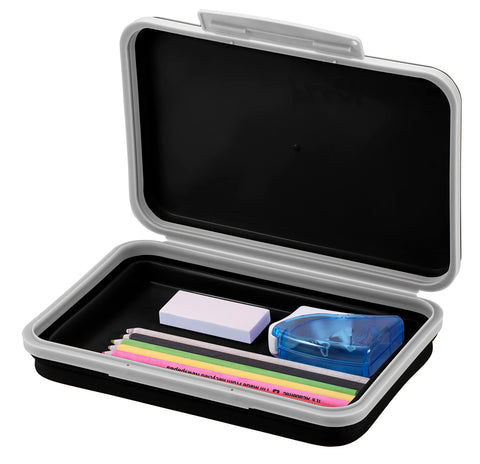 It's Academic Flexi Storage Box with Lid, Collapsible Pencil Case Design for Craft and School Supplies, Black