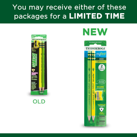 Ticonderoga My First Tri-Write Wood-Cased Pencils, Neon Assorted, 2 Count