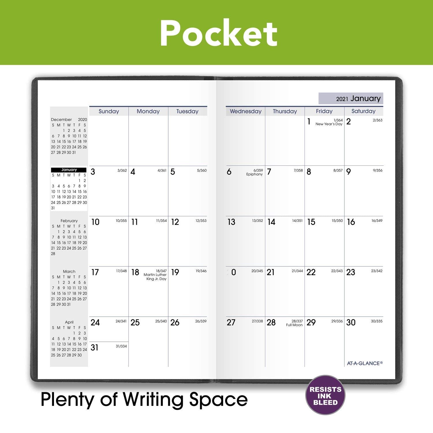 2021 Pocket Calendar by AT-A-GLANCE, Monthly Planner, 3-1/2" x 6", Pocket Size, DayMinder, Black (SK530021)