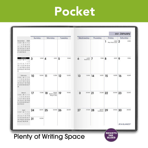 2021 Pocket Calendar by AT-A-GLANCE, Monthly Planner, 3-1/2" x 6", Pocket Size, DayMinder, Black (SK530021)