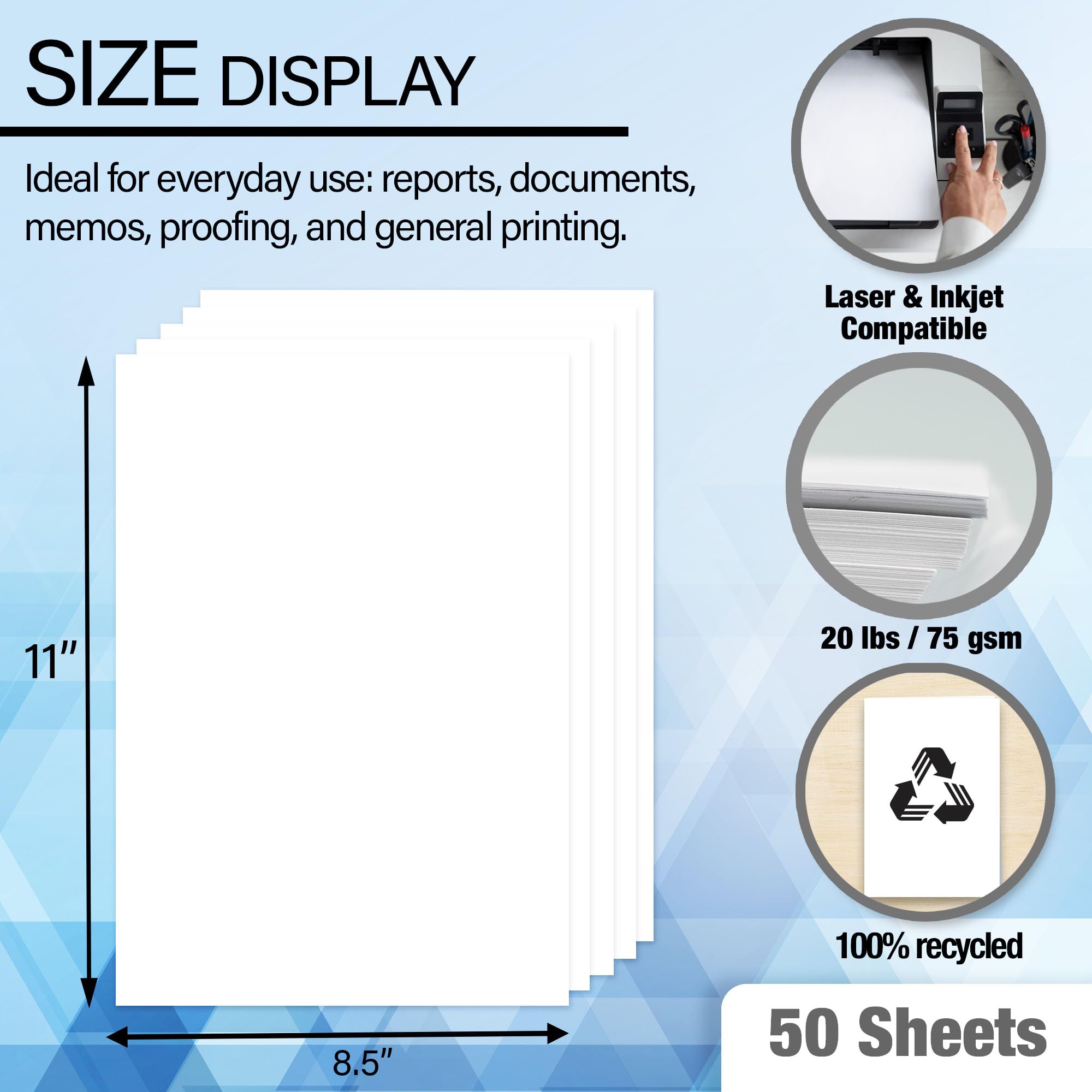 BAZIC Products Blank Paper Copy & Multipurpose Paper - 8.5" x 11" White Color Printer Paper for Inkjet, Laser, and Fax Machines, Ideal for Home, Office, and School, 50 Sheets/Pack, 1-Pack