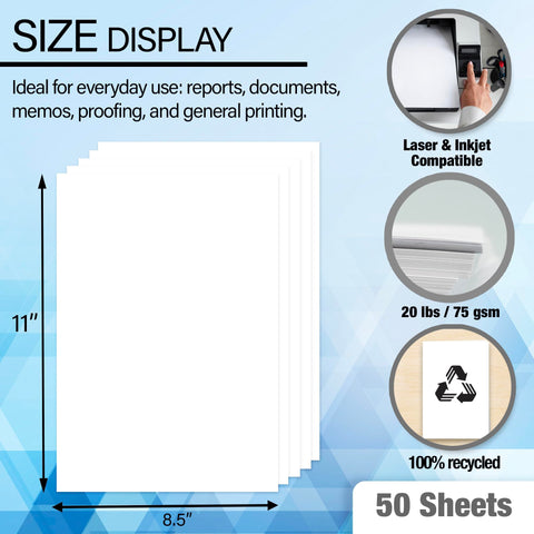 BAZIC Products Blank Paper Copy & Multipurpose Paper - 8.5" x 11" White Color Printer Paper for Inkjet, Laser, and Fax Machines, Ideal for Home, Office, and School, 50 Sheets/Pack, 1-Pack