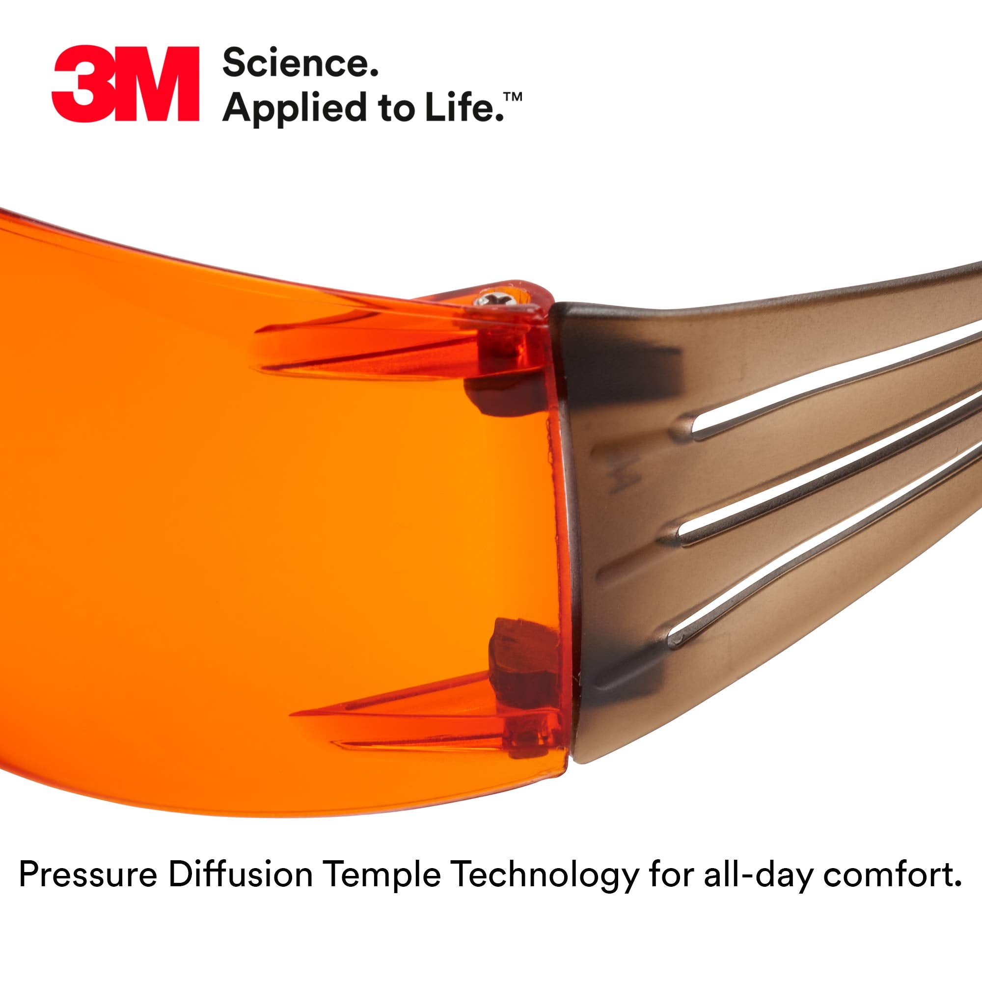 3M Safety Glasses, SecureFit, 20 Pack, ANSI Z87, Scotchgard Anti-Fog Anti-Scratch, Orange Lens, Brown/Black Frame, Flexible Temples
