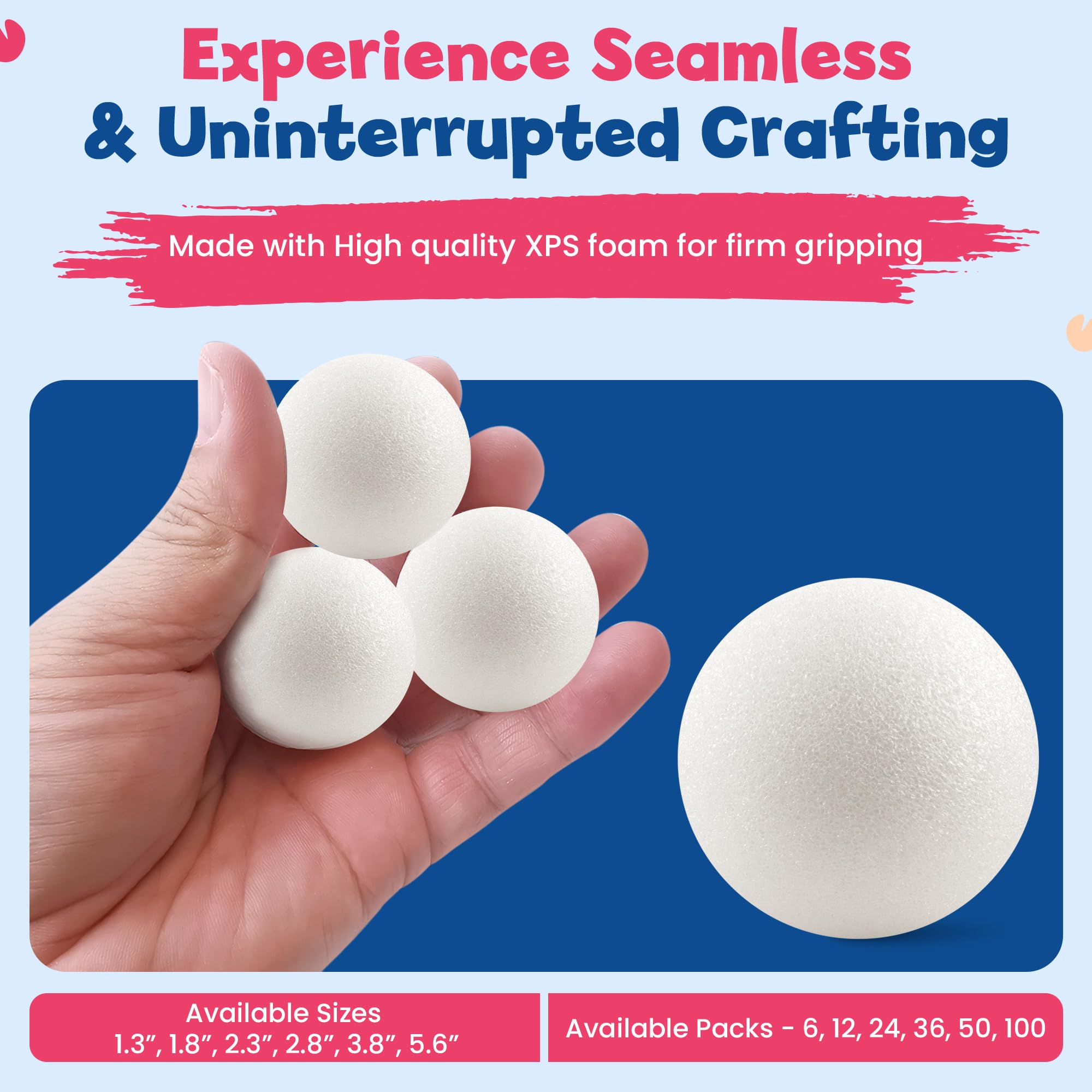 Hygloss Round Foam Balls for Crafts - 1.8-Inch White Craft Foam (XPS) for Arts Small Foam Balls for School Projects and DIY Crafts - Round Balls - 12 Pack of Foam Craft Spheres