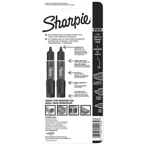 Sharpie PRO Permanent Marker, Medium, Chisel Tip, Black, 2-Count (2018330)