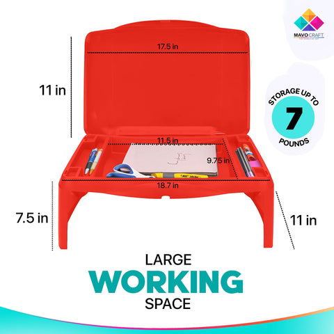 MAVOCRAFT Foldable Kids Lap Tray with Storage - Portable Lap Desk Kids & Adults - Kids Lap Desk for Breakfast in Bed, Serving Tray, Car Desk & Gaming (Red)