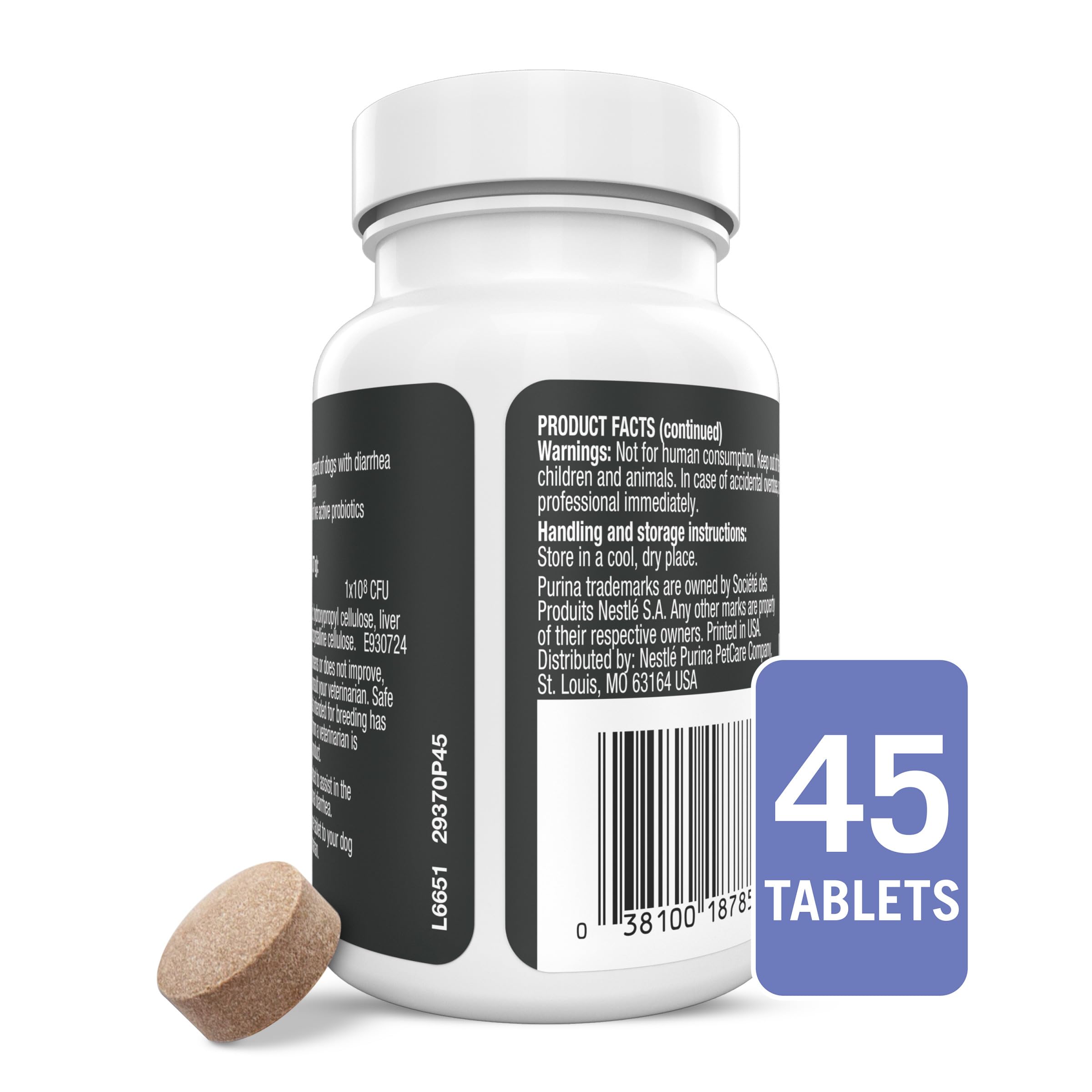 Purina Pro Plan Veterinary Supplements FortiFlora Daily Probiotics for Dogs Chewable Tablets for Digestive Gut Health and Diarrhea - 45 ct. Canister