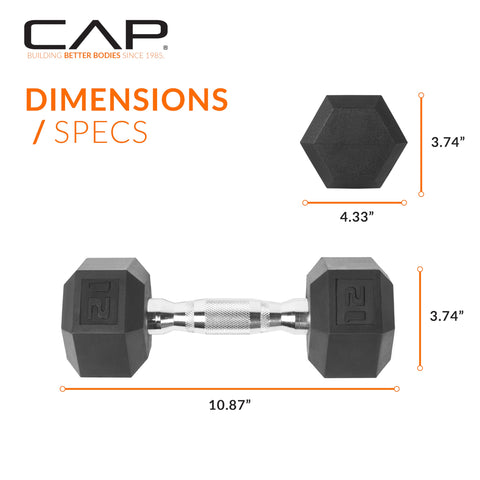 CAP Barbell 12 LB Rubber Coated Hex Dumbbell Hand Weight - Single | Chrome Handle