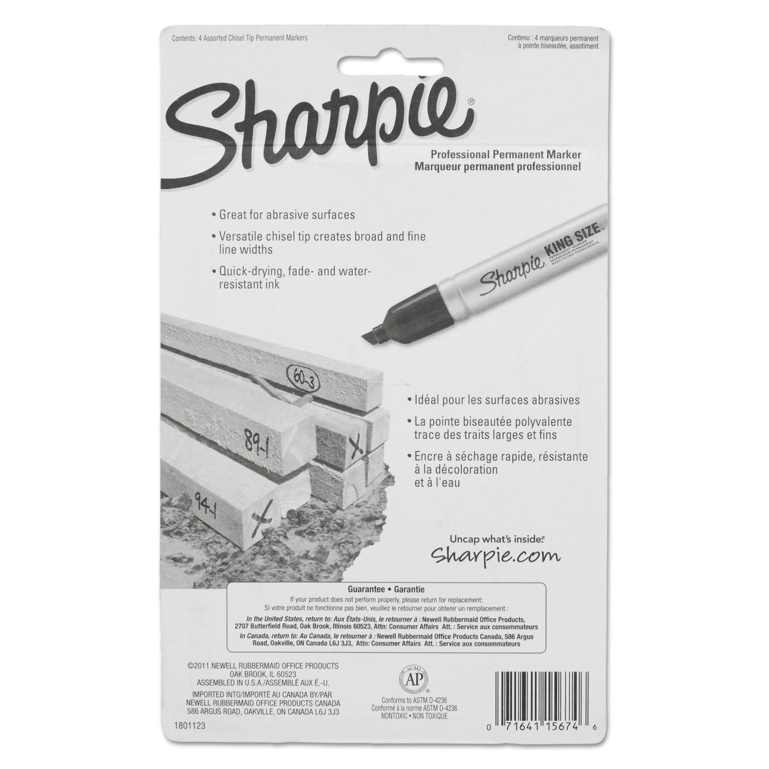 Sharpie 15674PP King Size Markers Chisel Tip Blue/Red/Black 4/Set