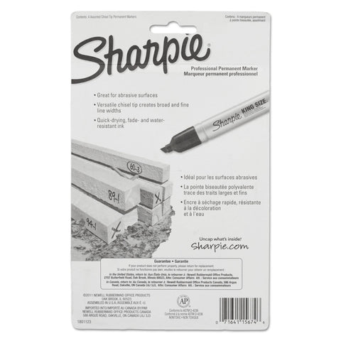 Sharpie 15674PP King Size Markers Chisel Tip Blue/Red/Black 4/Set