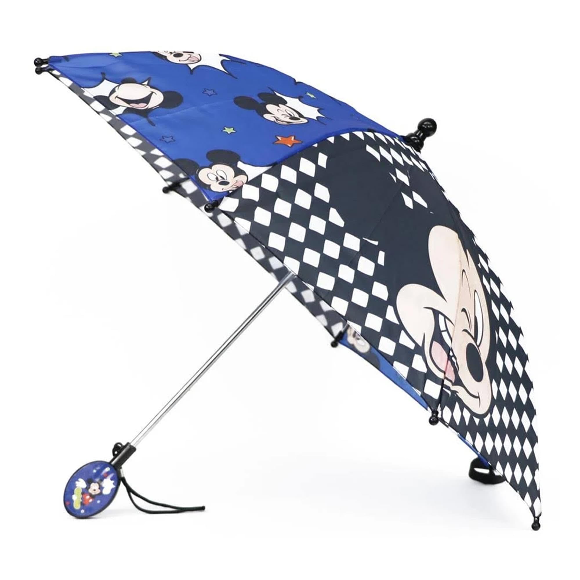 Disney Kids Umbrella, Lightning or Mickey Mouse Toddler and Little Boy Rain Wear for Ages 3-6 (Checkered Mickey)
