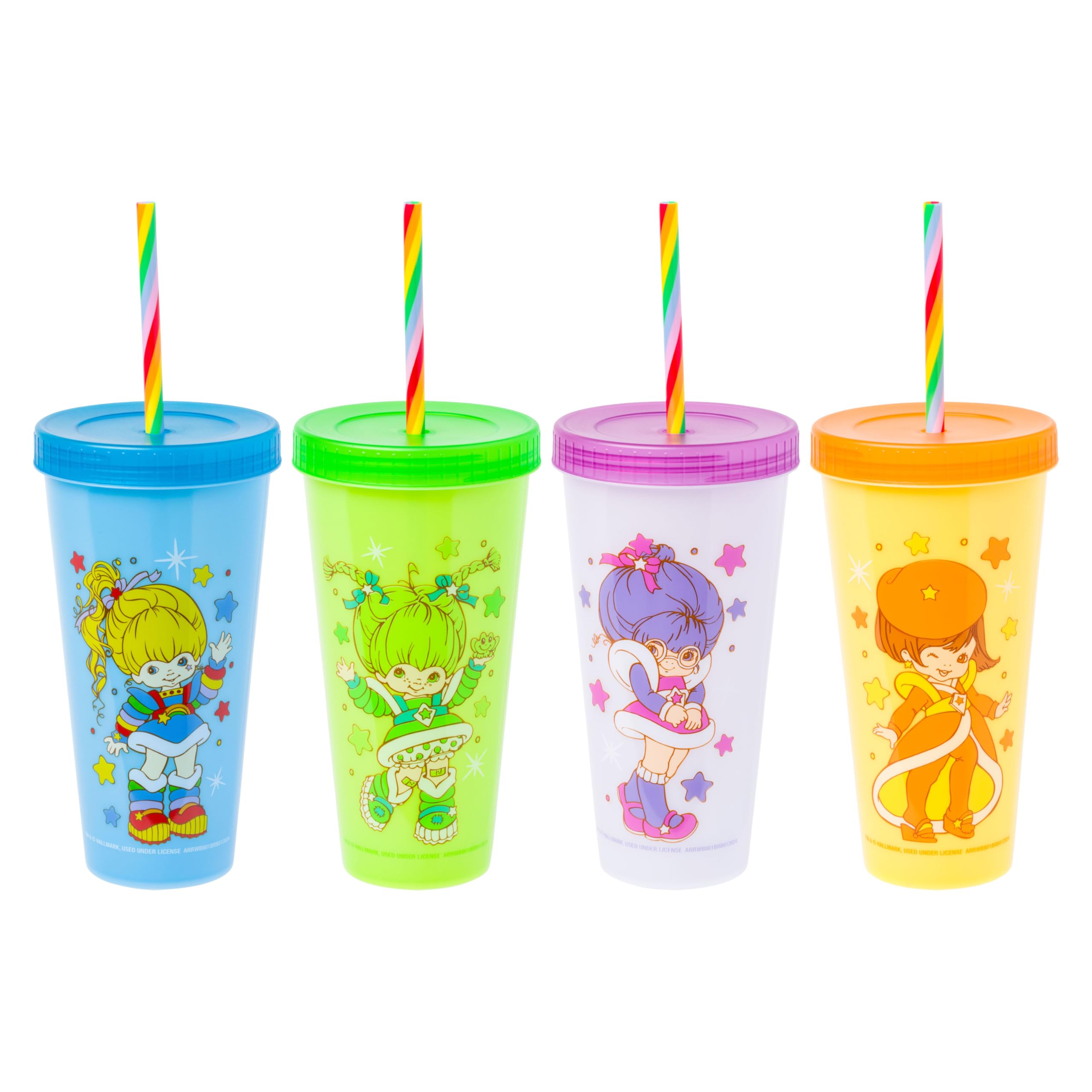 Silver Buffalo Rainbow Brite 4 pack Color Change Plastic Tumbler Set Featuring Rainbow Brite, Patty O’Green, La La Orange, and Shy Violet, 24 Ounces