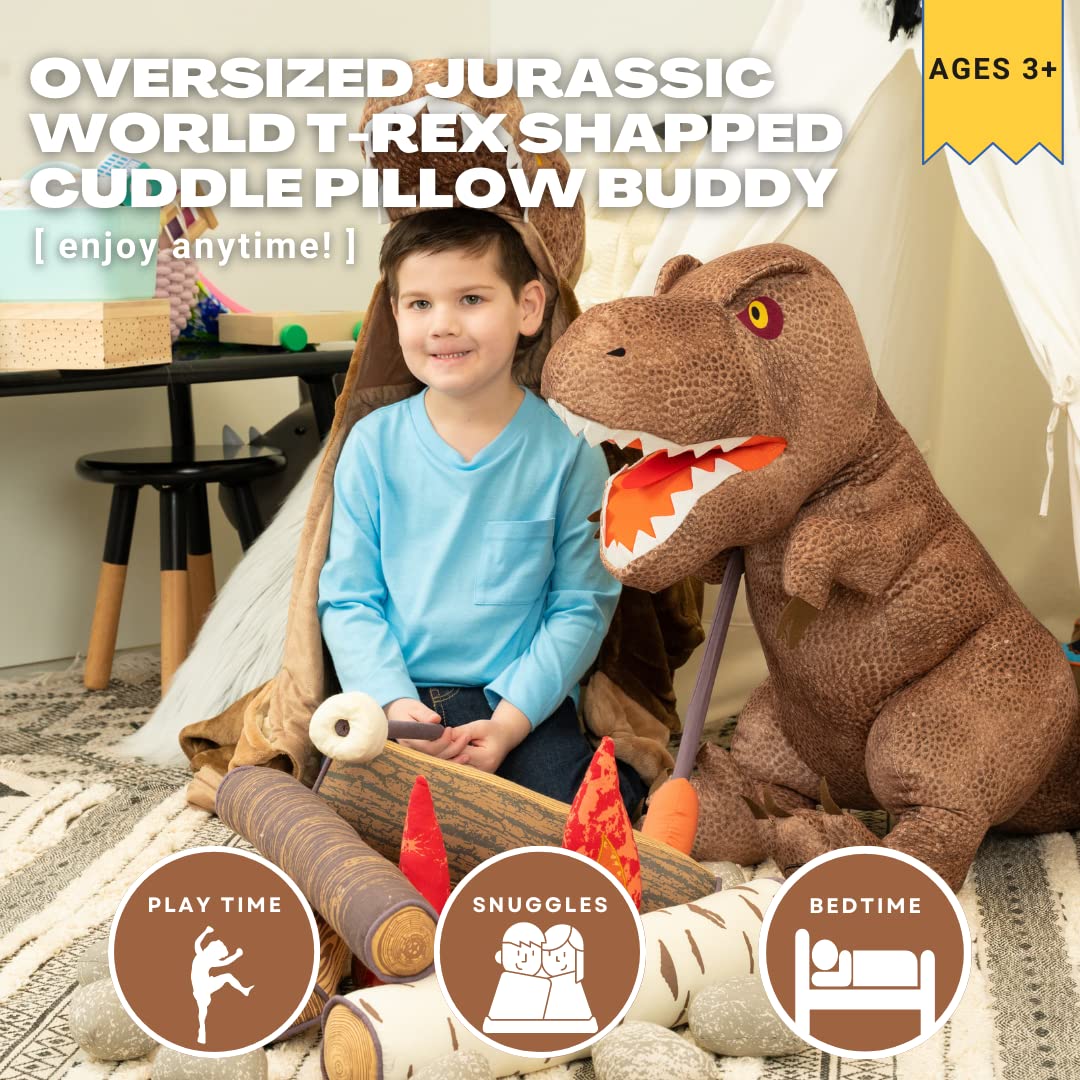 Jurassic World Dominion Kids Oversized Rexy Large Size 32 Inches Tall T-Rex Bedding Super Soft Plush Cuddle Pillow Buddy, By Franco