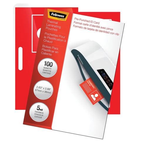 Fellowes Hot Laminating Pouches, ID Tag, Punched, 5 mil, 100 Pack, Clear (52016)