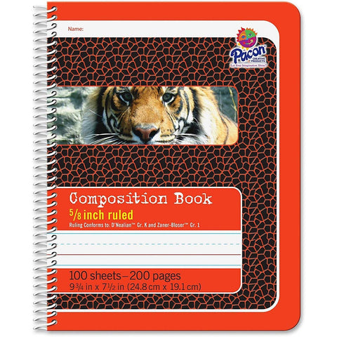 Pacon Primary Composition Spiral Book 5/8-in. Ruled, 100 Sheets, Red (2432)