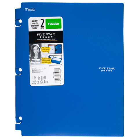 Five Star 2-Pocket Folders, Snap-In Binder Folder, Assorted Primary Colors, 4 Pack (73266)