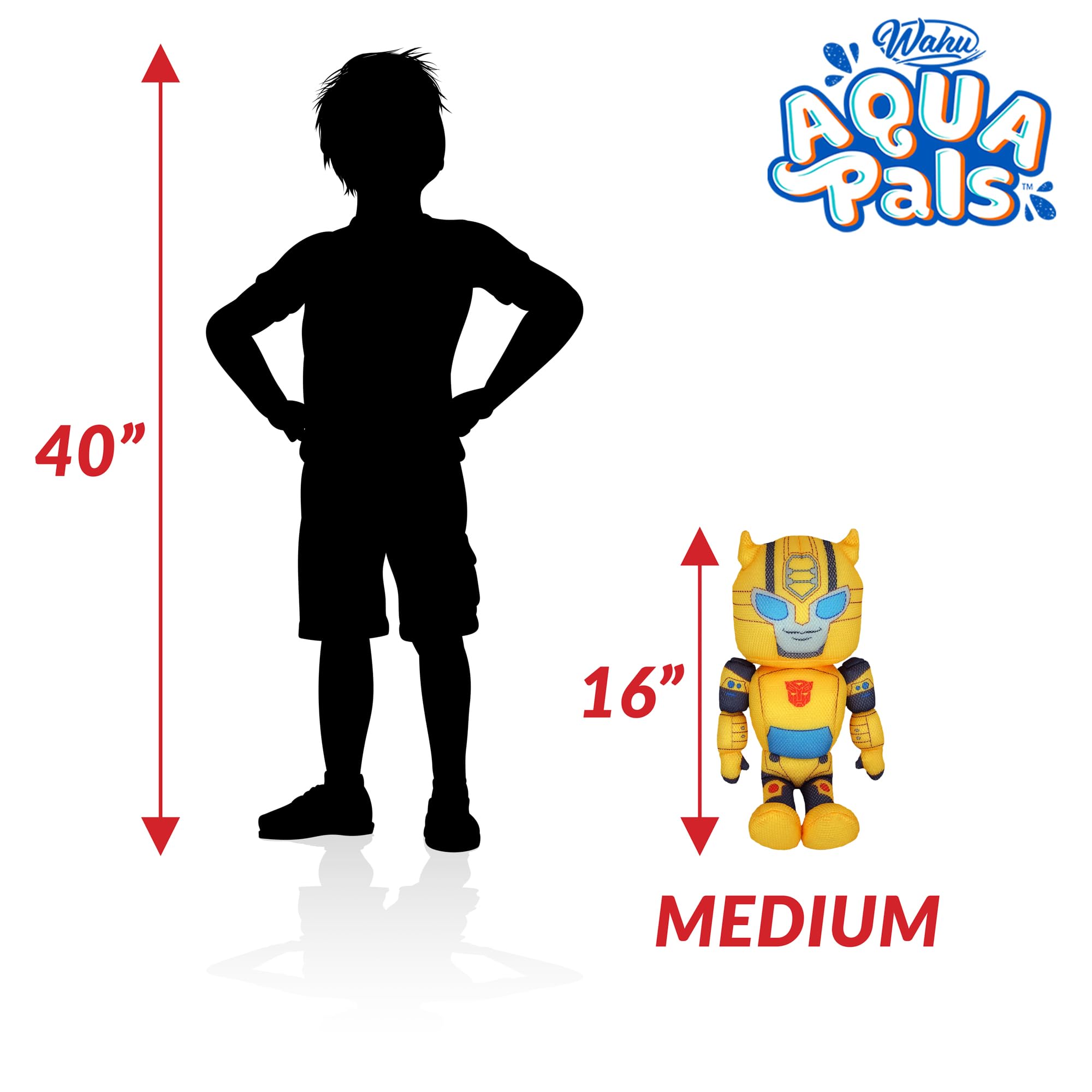 WAHU Aqua Pals Transformers Bumblebee Plush Water Toy for Kids Ages 2+, Fast-Drying Waterproof Plush Doll Toy for Pool and Bathtub, Yellow, 16"