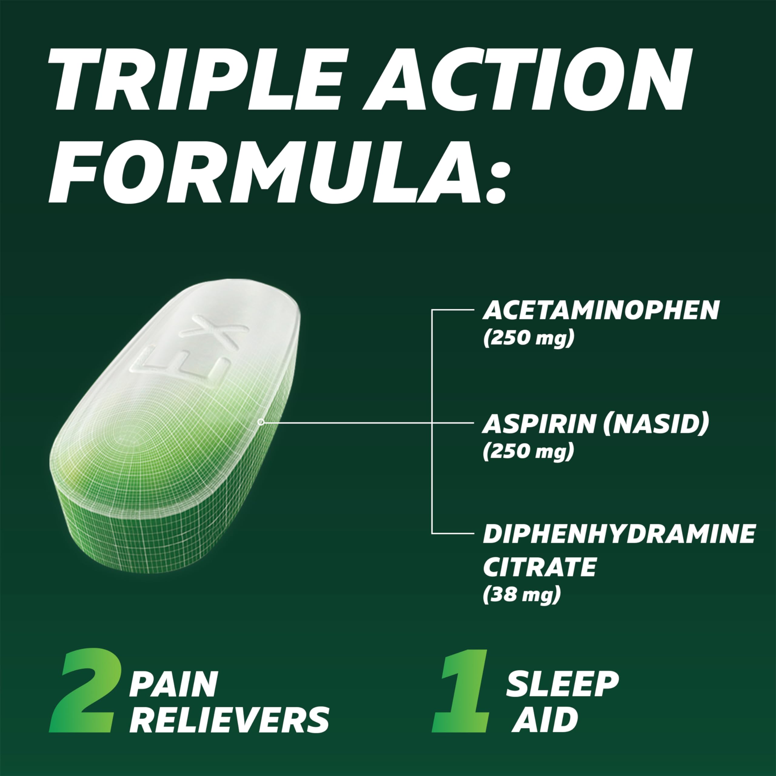 Excedrin PM for Headache Relief, Acetaminophen 250mg, Aspirin 250mg, Diphenhydramine Citrate 38mg, Pain Reliever, Nighttime Sleep-Aid, 24 Count
