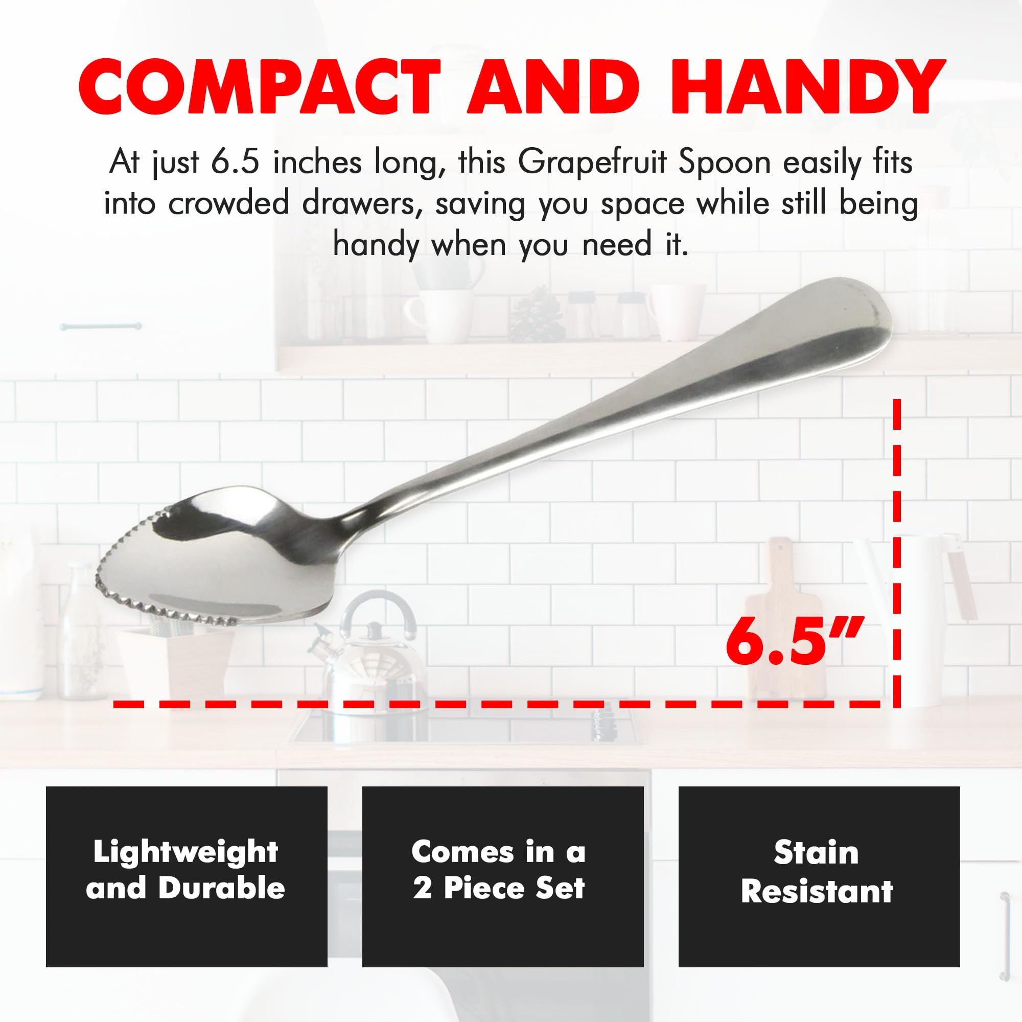 Chef Craft - Select Serrated Grapefruit Spoon, 6.5 Inches 2 Piece Set of Grapefruit Spoons with Serrated Edge, Stainless Steel, Dishwasher-Safe