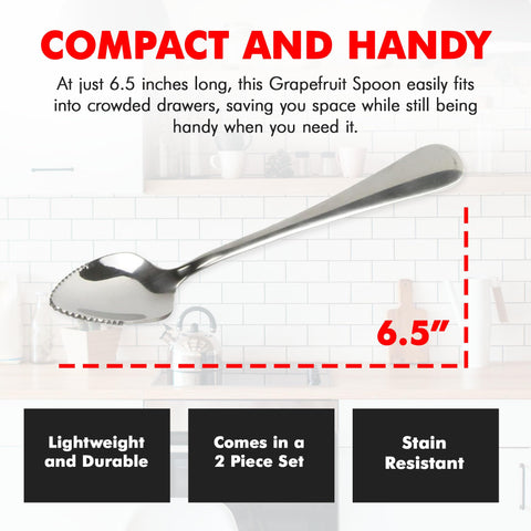 Chef Craft - Select Serrated Grapefruit Spoon, 6.5 Inches 2 Piece Set of Grapefruit Spoons with Serrated Edge, Stainless Steel, Dishwasher-Safe