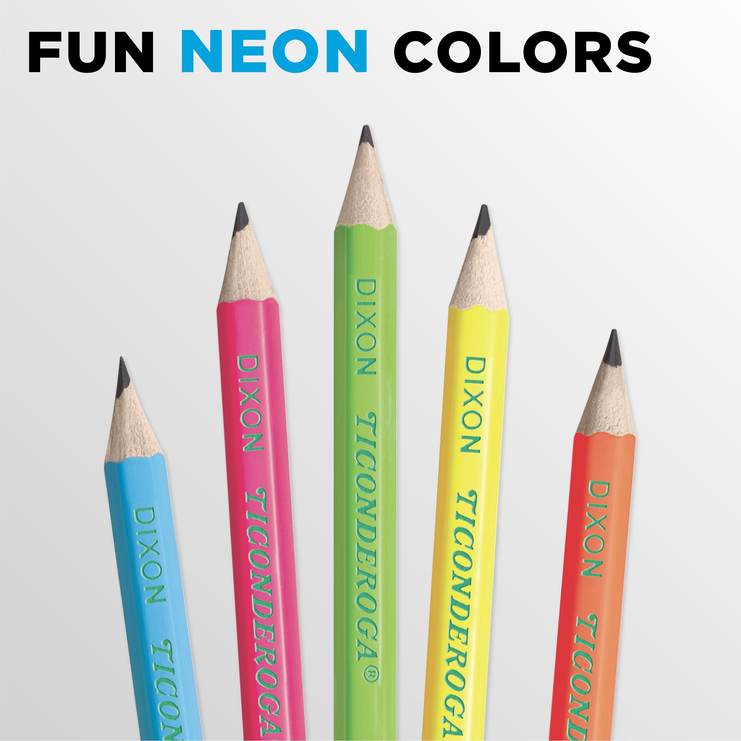Ticonderoga Wood-Cased Pencils, Pre-Sharpened, #2 HB Soft, Neon Colors, 18 Count